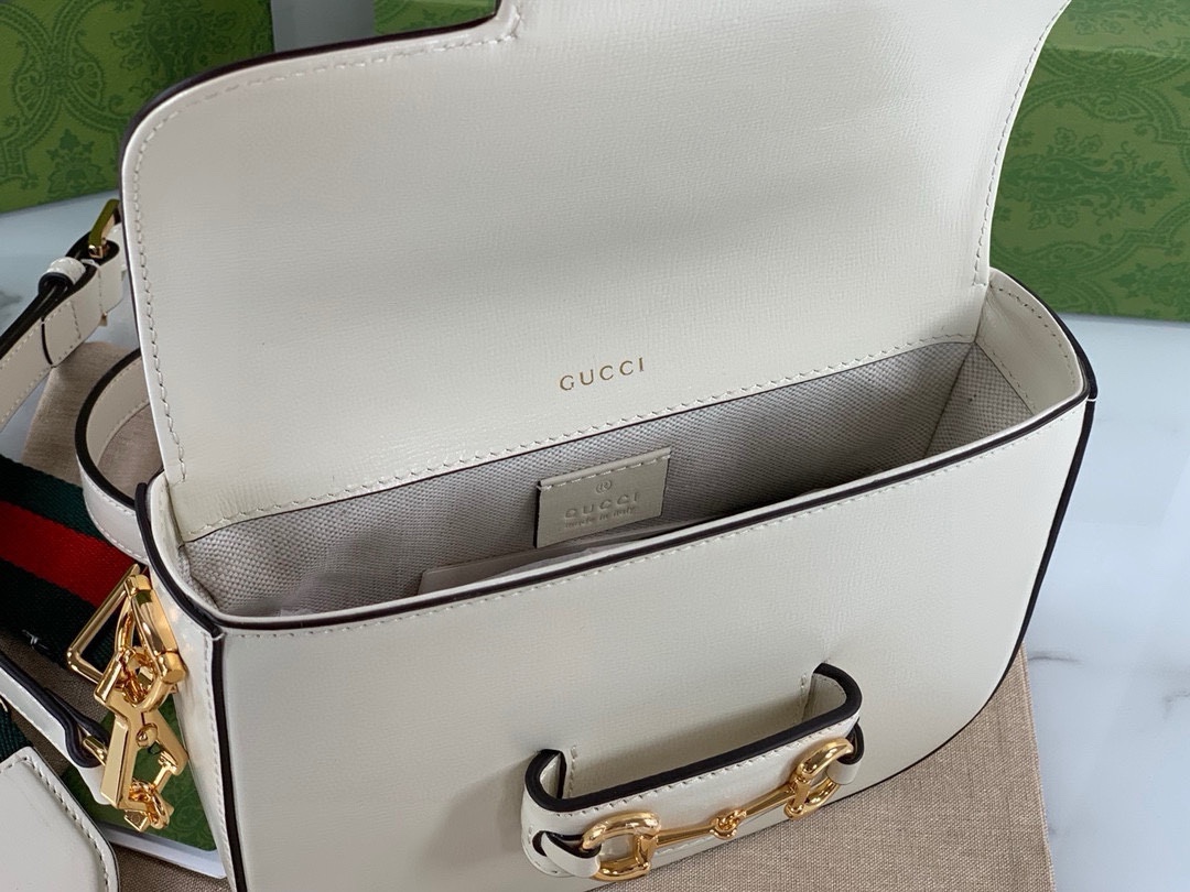 Gucci Horsebit 1955 Series Saddle Bag Mini Handbag White Leather